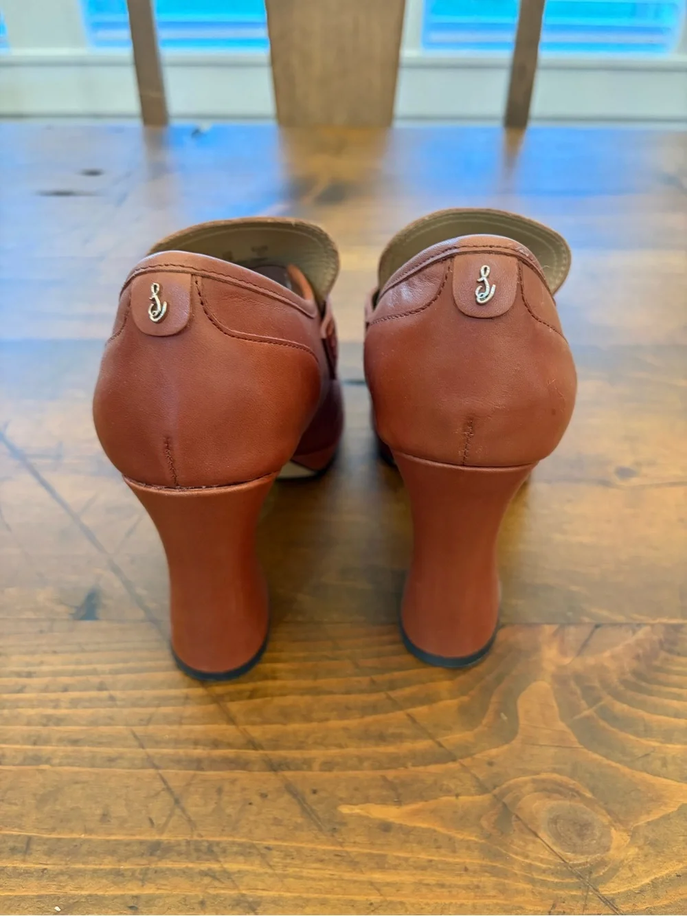 sam Edelman Leather Penny Loafers in Cognac Brown